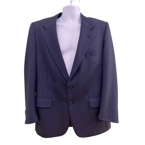 Burberry Wool Blazer Sport Coat Herringbone Mens 43 Navy Blue Career Vintage
